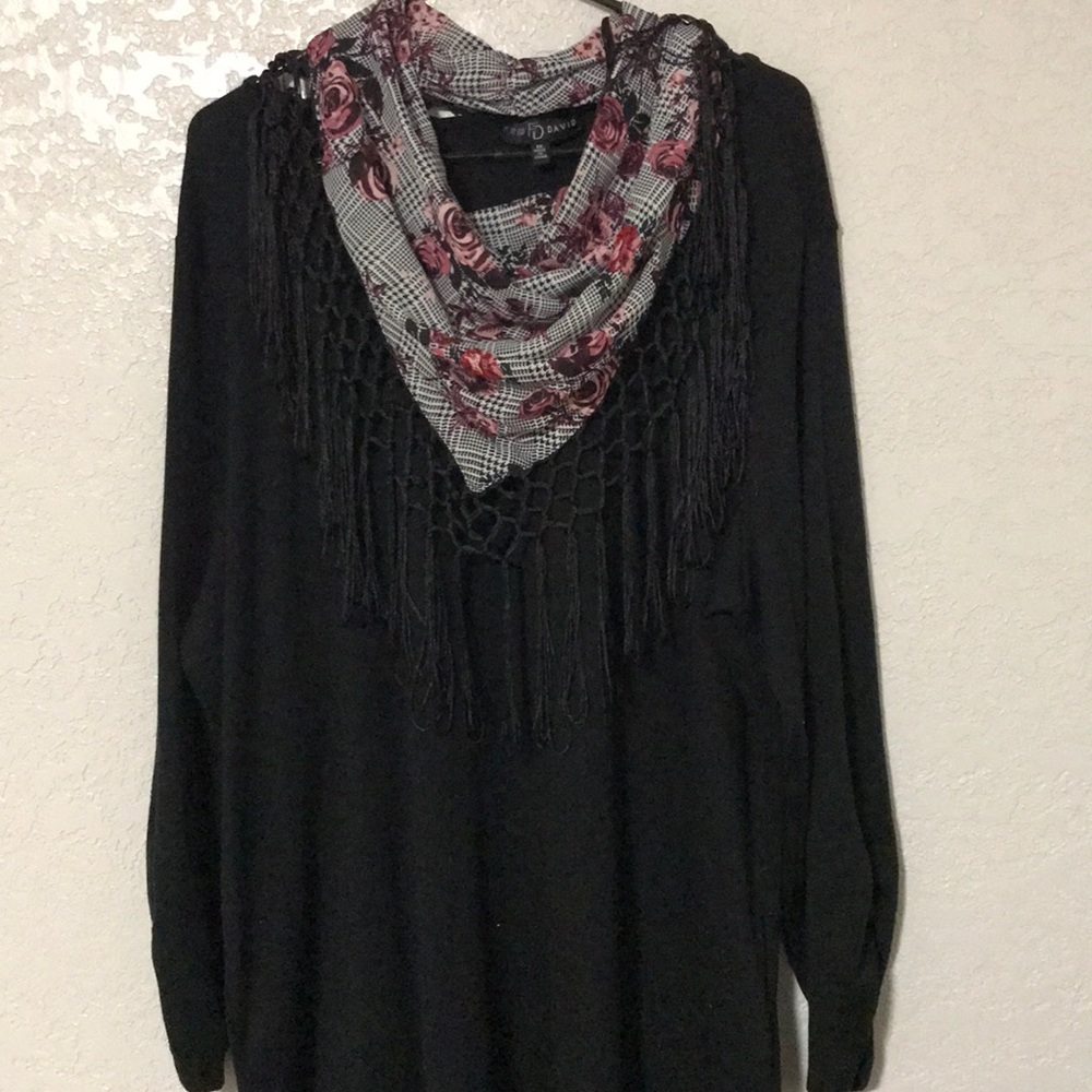 Black long sleeve shirt with removable scarf